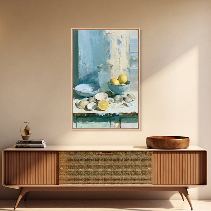 Shellfish and Lemon Still Life Canvas Print, Dining Room Art, Neutral Decor, Dining Room Decor, Oil Painting, Dining, DRA-2x3-72