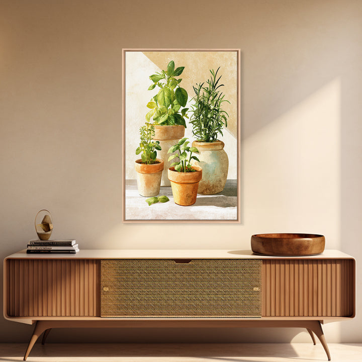 Modern Kitchen Herbs Framed Canvas Print, Dining Room Art, Canvas Art, Dining Room Decor, Watercolor Art, Dining, DRA-2x3-89