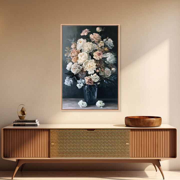 Moody Dark Background Bouquet for Formal Dining Canvas Print, Dining Room Art, Large Wall Art, Dining Room Decor, Dining, DRA-2x3-91