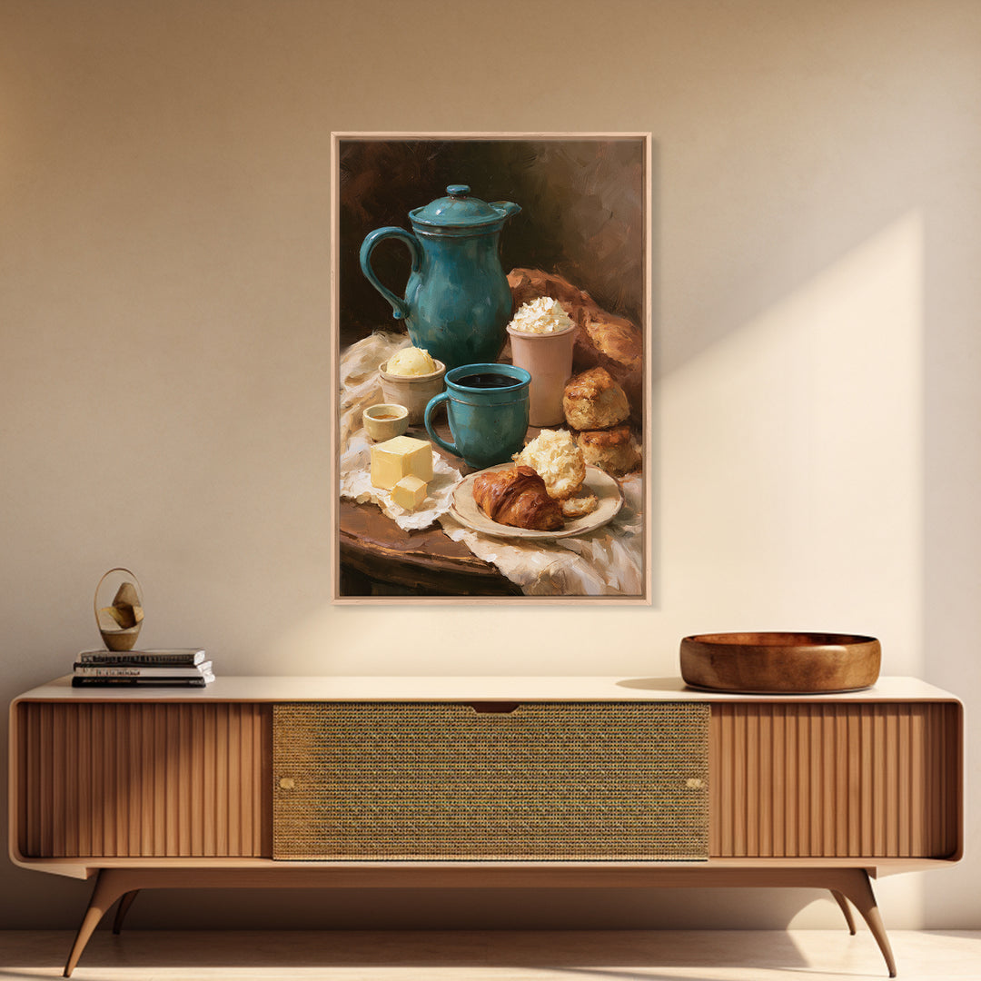 Coffee and Pastry Scene for Breakfast Nook Framed Canvas Print, Dining Room Art, Fall Decor, Dining Room Decor, Dining, DRA-2x3-94