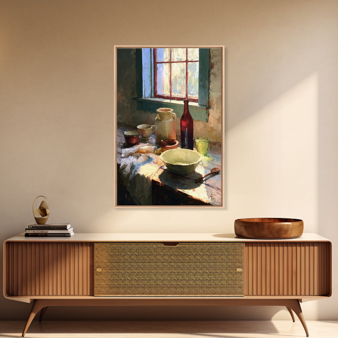 Sunlit Farmhouse Table Objects Without Room View Canvas Print, Dining Room Art, Printable Wall Art, Dining Room Decor, Dining, DRA-2x3-97
