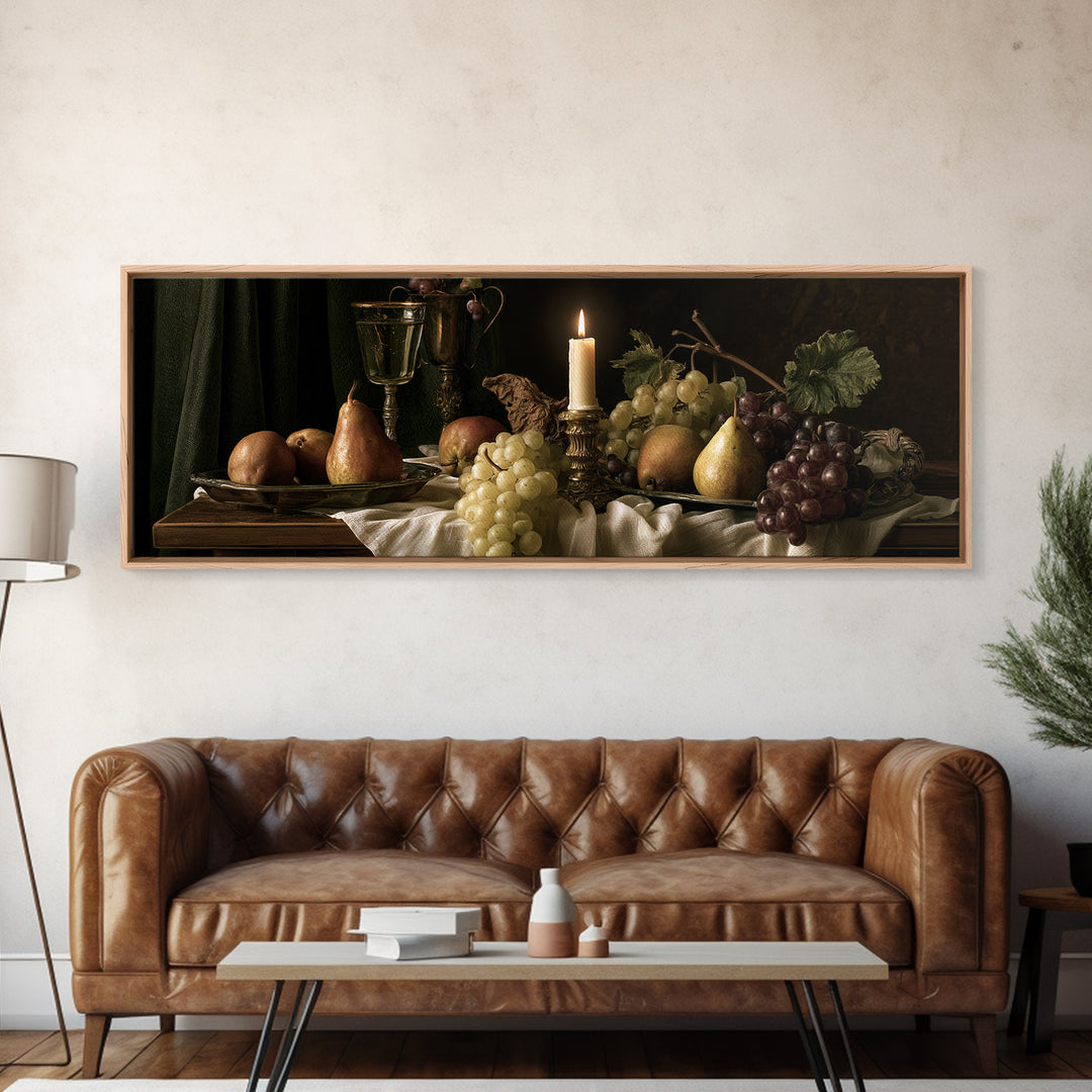 Classical Fruit Still Life Framed Canvas Print, Dining Room Art, Kitchen Wall Art, Dining Room Decor, Fine Art, Dining, DRA-3x1-17