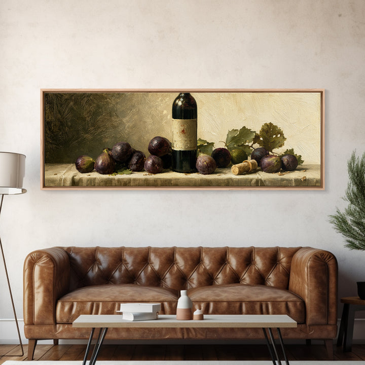 Wine Bottle and Figs on a Linen Canvas Print, Dining Room Art, Wall Decor, Dining Room Decor, Abstract Art, Dining, DRA-3x1-19