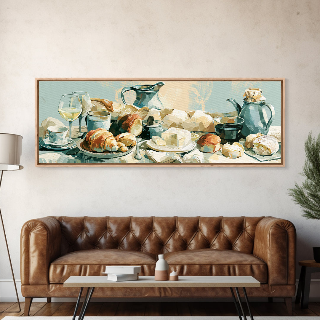 French Bistro Food Illustration Without Text Framed Canvas Print, Dining Room Art, Wall Art, Dining Room Decor, Dining, DRA-3x1-2