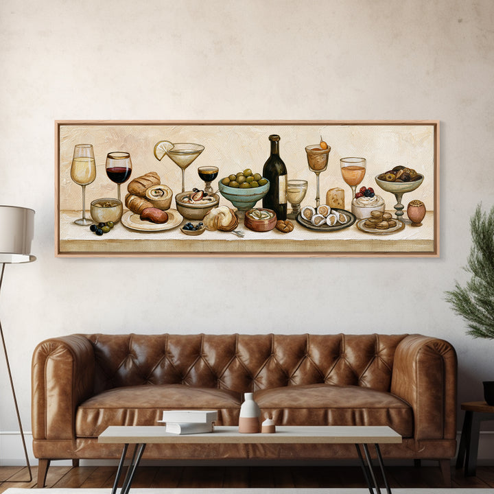 French Bistro Food Illustration Without Text Canvas Print, Dining Room Art, Canvas Wall Art, Dining Room Decor, Watercolor Art, DRA-3x1-26