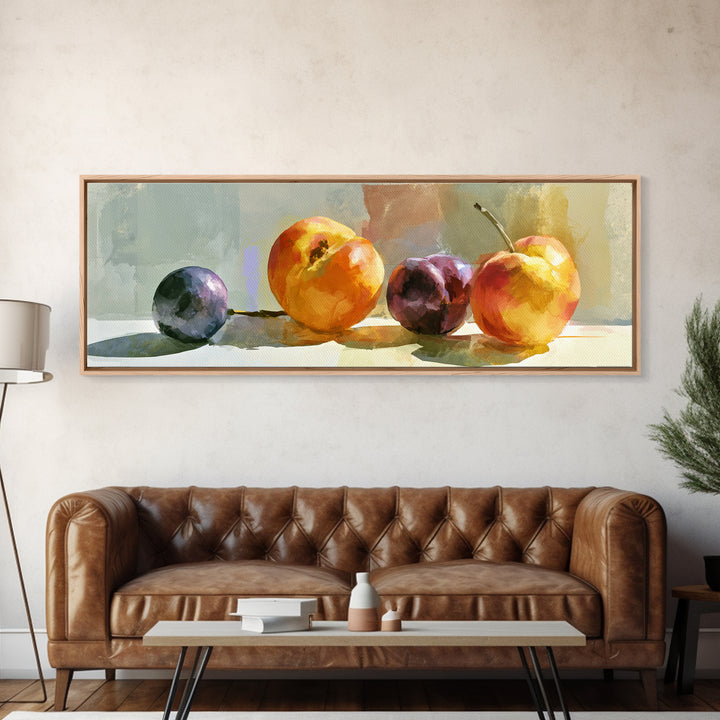 Peach and Plum Still Life Canvas Print, Dining Room Art, Food Art, Dining Room Decor, Fine Art, Dining, Textured Painting, DRA-3x1-36
