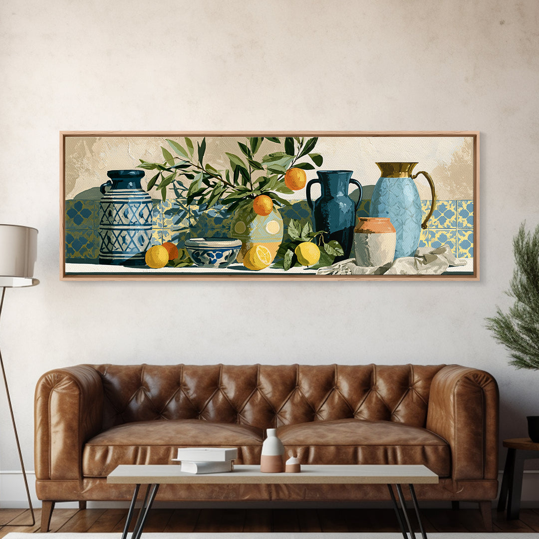 Mediterranean Olive Branch and Citrus Arrangement Canvas Print, Dining Room Art, 3 Piece Wall Art, Dining Room Decor, Dining, DRA-3x1-4