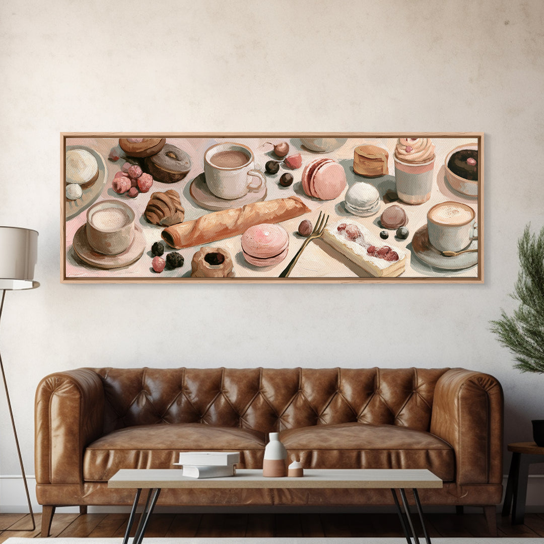 French Bistro Food Illustration Without Text Canvas Print, Dining Room Art, Canvas Wall Art, Dining Room Decor, Watercolor Art, DRA-3x1-50