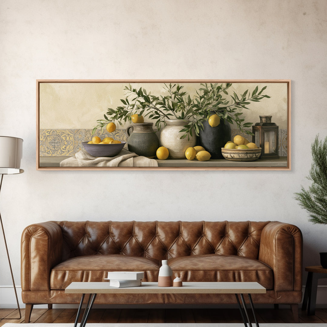 Mediterranean Olive Branch and Citrus Arrangement Canvas Print, Dining Room Art, Luxury Decor, Dining Room Decor, Dining, DRA-3x1-52
