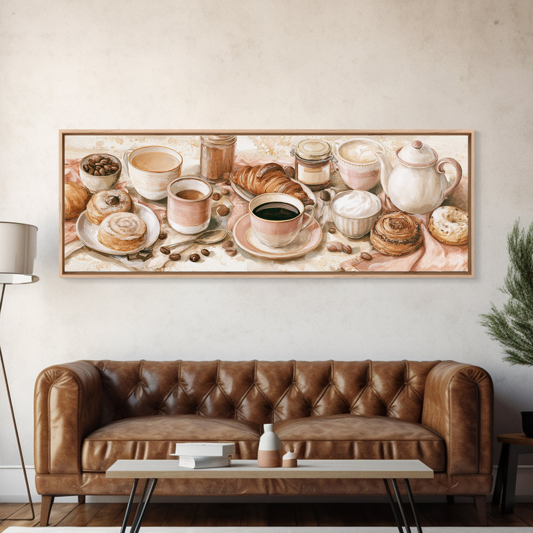 Coffee and Pastry Scene for Breakfast Nook Canvas Print, Dining Room Art, Modern Wall Art, Dining Room Decor, Fine Art, Dining, DRA-3x1-54