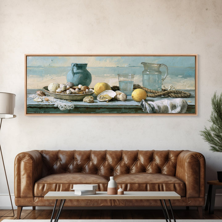 Shellfish and Lemon Still Life Framed Canvas Print, Dining Room Art, Art Print, Dining Room Decor, Dining, Abstract Art, DRA-3x1-56