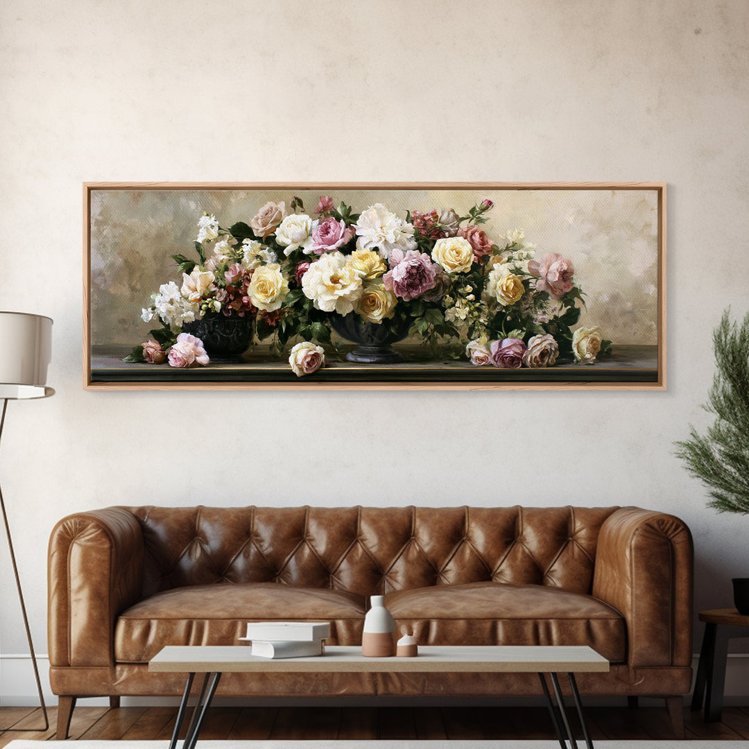Classic Dutch Feast Arrangement Framed Canvas Print, Dining Room Art, Textured Painting, Dining Room Decor, Fine Art, Dining, DRA-3x1-59