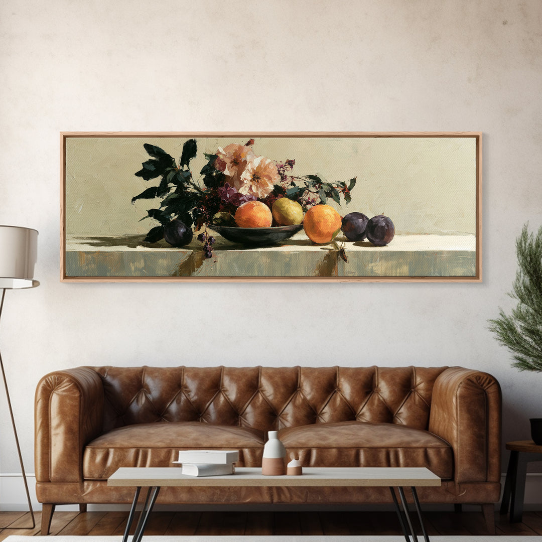 Peach and Plum Still Life Framed Canvas Print, Dining Room Art, Fine Art Print, Dining Room Decor, Fine Art, Dining, Fall Decor, DRA-3x1-60