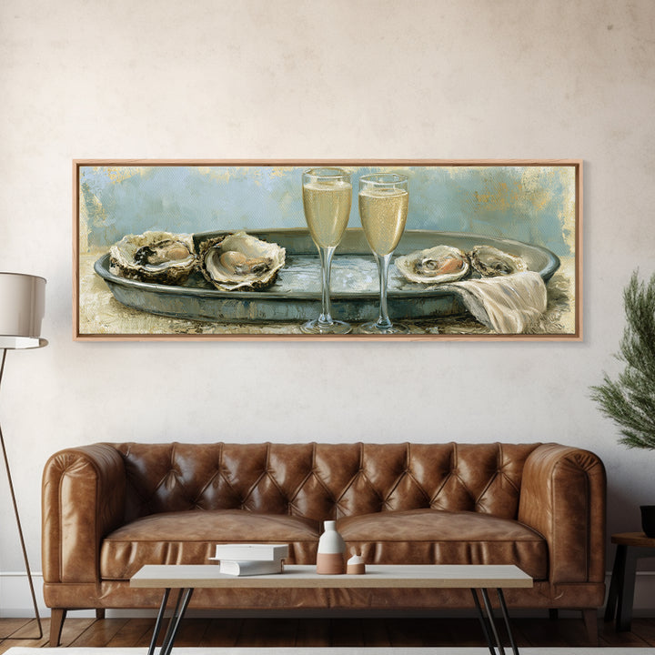 Elegant Oyster and Champagne Still Life Canvas Print, Dining Room Art, Large Wall Art, Dining Room Decor, Fine Art, Dining, DRA-3x1-71