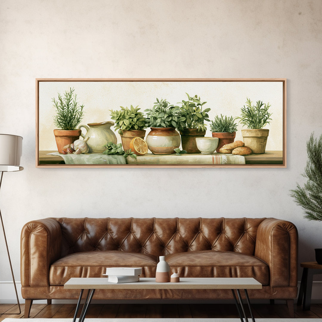 Modern Kitchen Herbs Framed Canvas Print, Dining Room Art, Modern Wall Art, Dining Room Decor, Fine Art, Dining, Gallery Decor, DRA-3x1-73