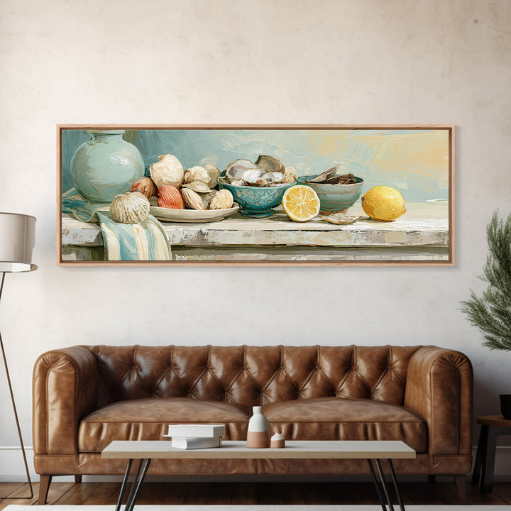 Shellfish and Lemon Still Life Canvas Print, Dining Room Art, Wall Art, Dining Room Decor, Fine Art, Dining, Printable Art, DRA-3x1-80
