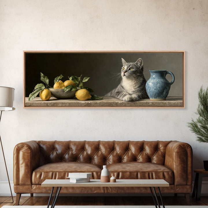 Italian Lemon Branch Canvas Print, Dining Room Art, Kitchen Wall Decor, Dining Room Decor, Oil Painting, Dining, DRA-3x1-93