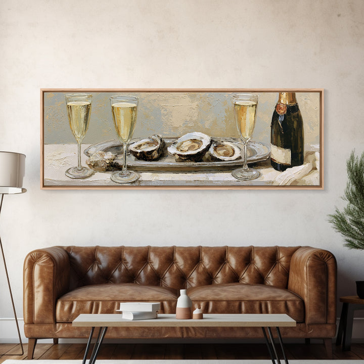 Elegant Oyster and Champagne Still Life Canvas Print, Dining Room Art, Gallery Decor, Dining Room Decor, Oil Painting, Dining, DRA-3x1-95