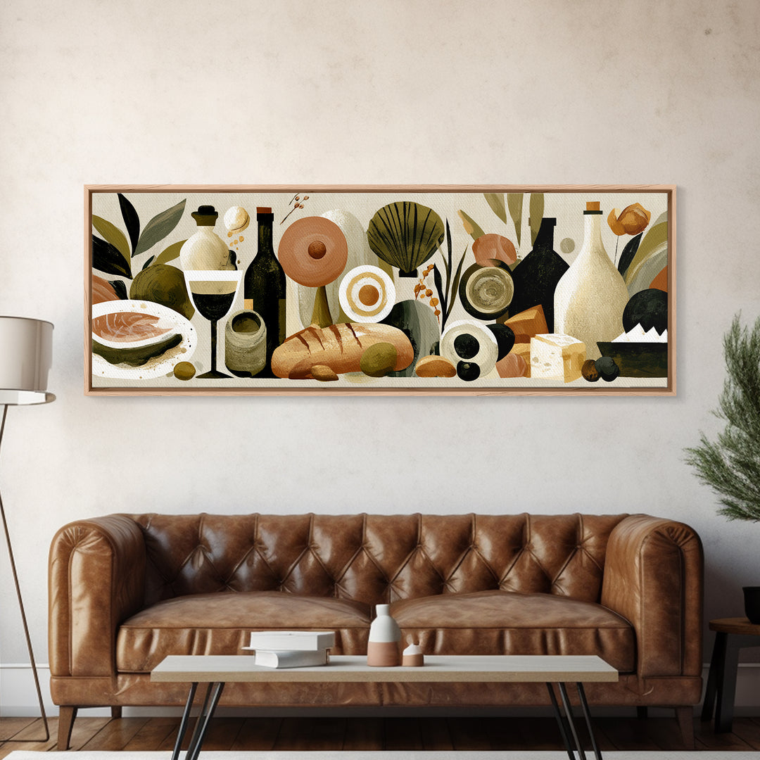 French Bistro Food Illustration Without Text Canvas Print, Dining Room Art, Watercolor Painting, Dining Room Decor, Dining, DRA-3x1-98