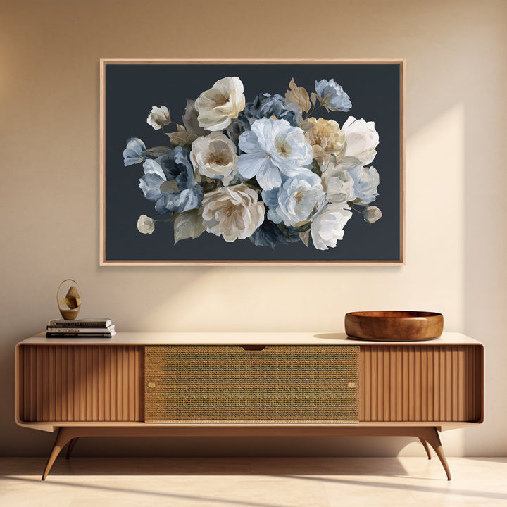 Moody Dark Background Bouquet for Formal Dining Canvas Print, Dining Room Art, Minimalist Decor, Dining Room Decor, Dining, DRA-3x2-15