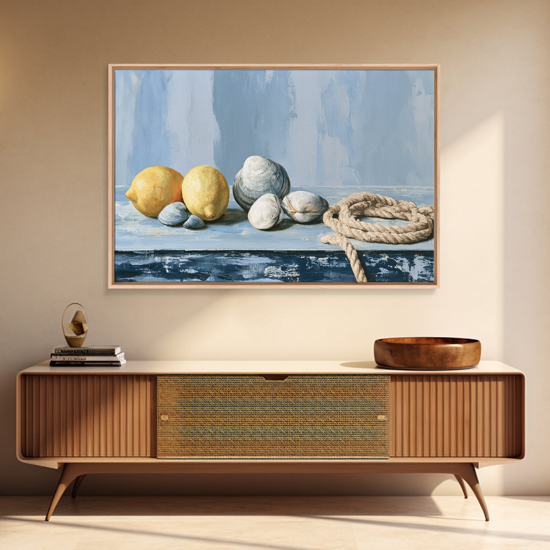 Shellfish and Lemon Still Life Framed Canvas Print, Dining Room Art, Large Wall Art, Dining Room Decor, Fine Art, Dining, DRA-3x2-20