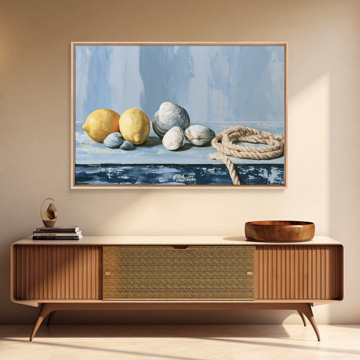 Shellfish and Lemon Still Life Framed Canvas Print, Dining Room Art, Large Wall Art, Dining Room Decor, Fine Art, Dining, DRA-3x2-20