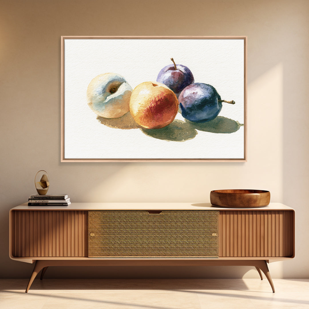 Peach and Plum Still Life Framed Canvas Print, Dining Room Art, Canvas Wall Art, Dining Room Decor, Fine Art, Dining, DRA-3x2-24