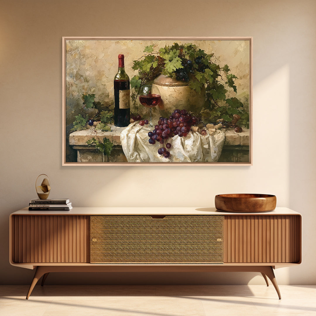 Botanical Grapevine with Leaves and Fruit Framed Canvas Print, Dining Room Art, Kitchen Wall Art, Dining Room Decor, Dining, DRA-3x2-25