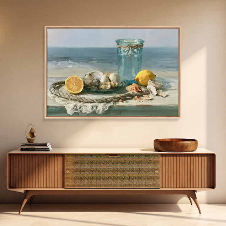 Shellfish and Lemon Still Life Canvas Print, Dining Room Art, Kitchen Wall Art, Dining Room Decor, Watercolor Art, Dining, DRA-3x2-44