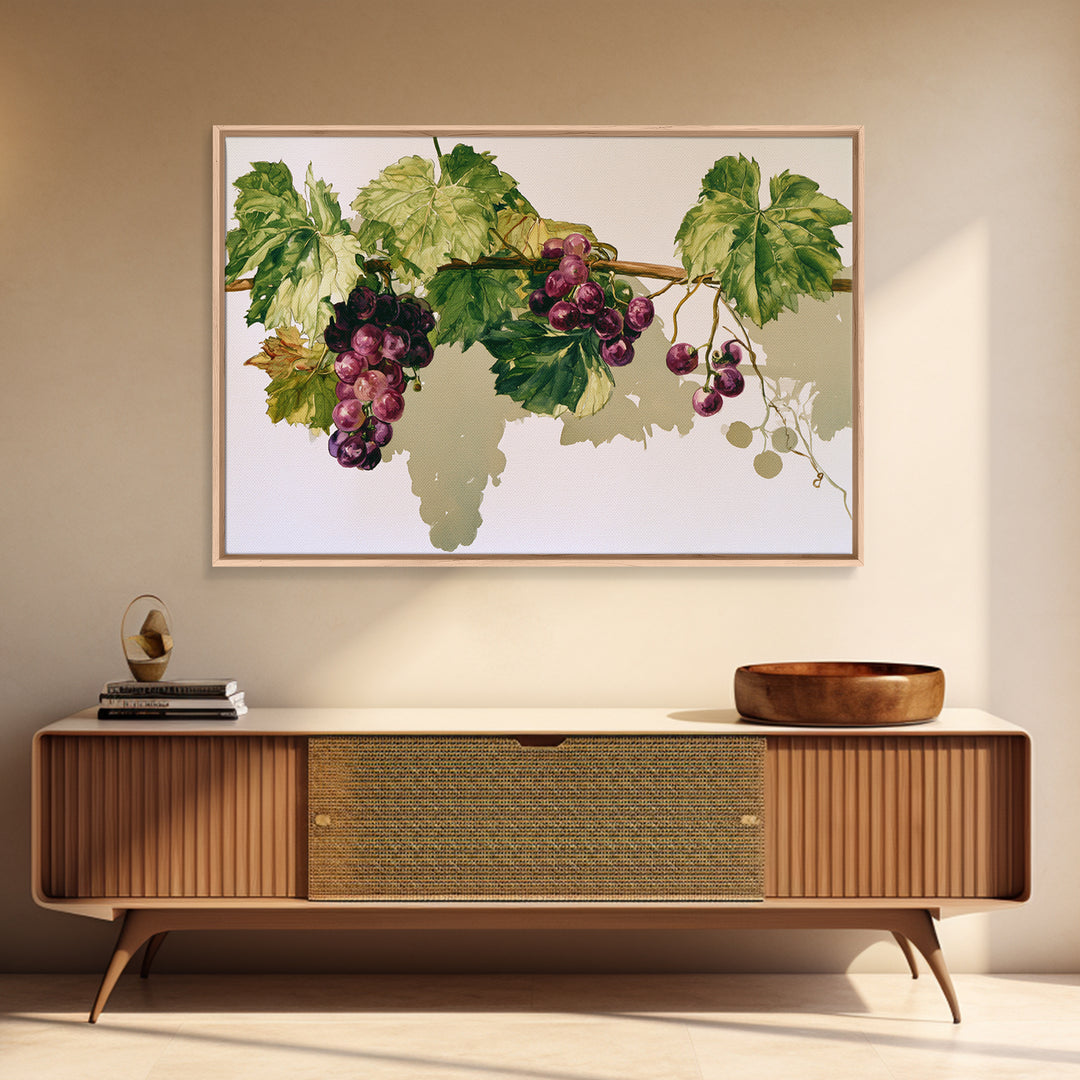 Botanical Grapevine with Leaves and Fruit Canvas Print, Dining Room Art, Abstract Wall Art, Dining Room Decor, Oil Painting, DRA-3x2-49