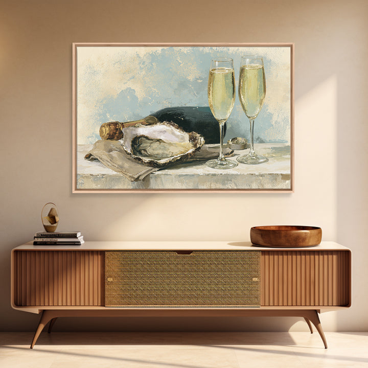 Elegant Oyster and Champagne Still Life Framed Canvas Print, Dining Room Art, Kitchen Prints, Dining Room Decor, Oil Painting, DRA-3x2-59