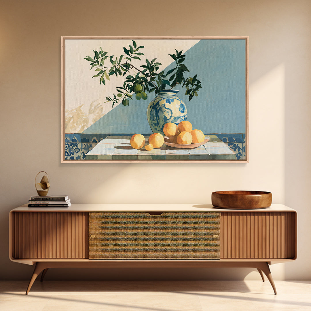 Mediterranean Olive Branch and Citrus Arrangement Canvas Print, Dining Room Art, 3 Piece Wall Art, Dining Room Decor, Dining, DRA-3x2-64