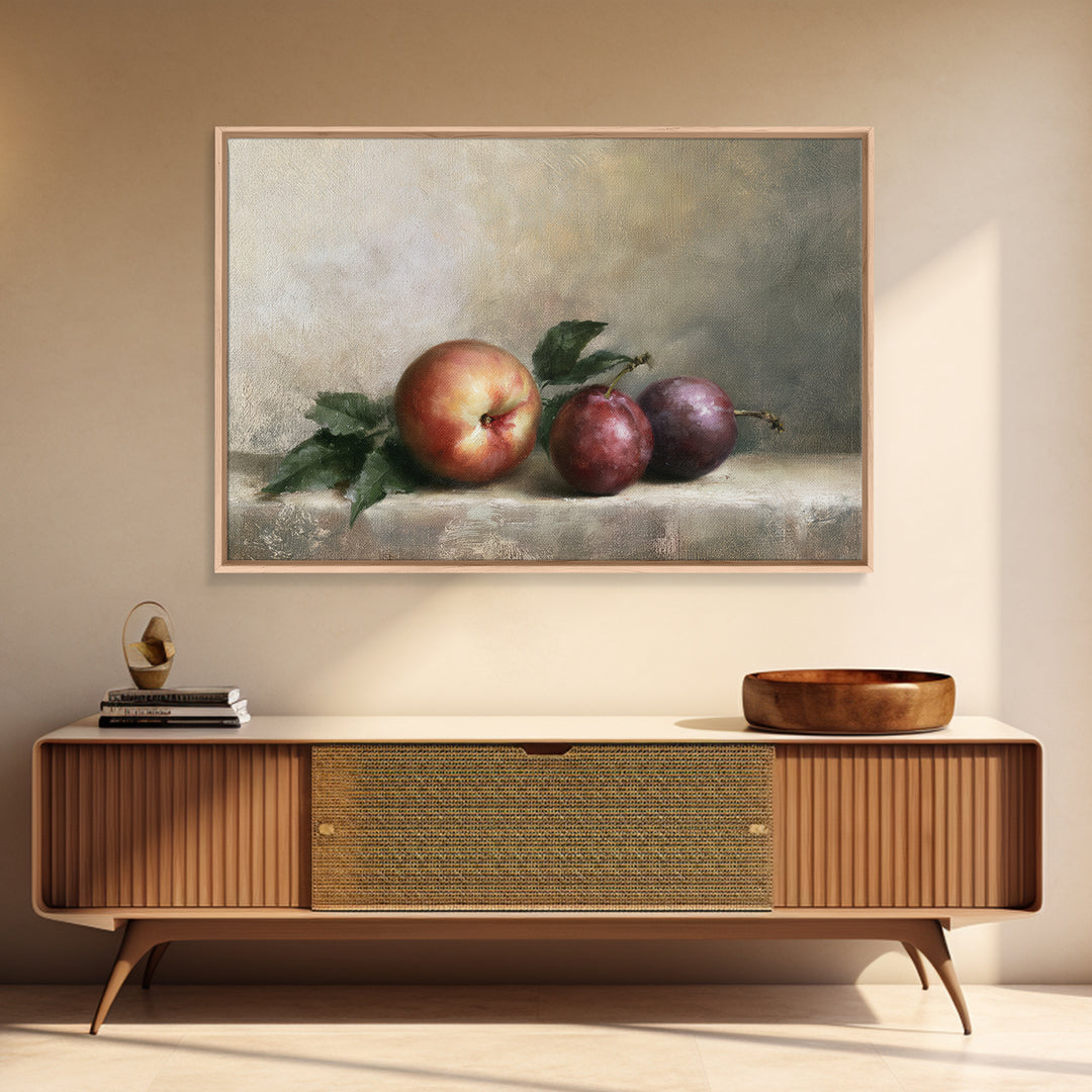 Peach and Plum Still Life Canvas Print, Dining Room Art, Kitchen Wall Decor, Dining Room Decor, Dining, Statement Artwork, DRA-3x2-72