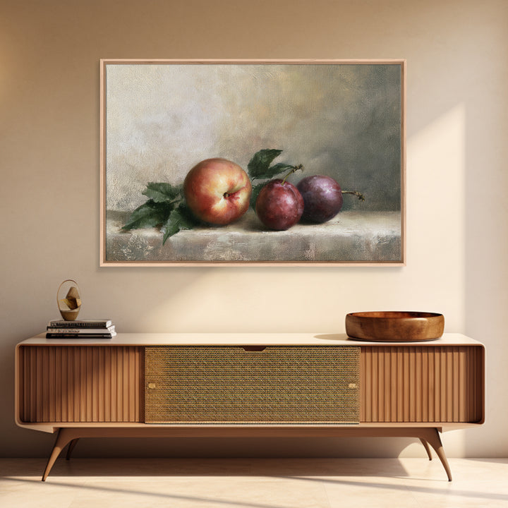 Peach and Plum Still Life Canvas Print, Dining Room Art, Kitchen Wall Decor, Dining Room Decor, Dining, Statement Artwork, DRA-3x2-72