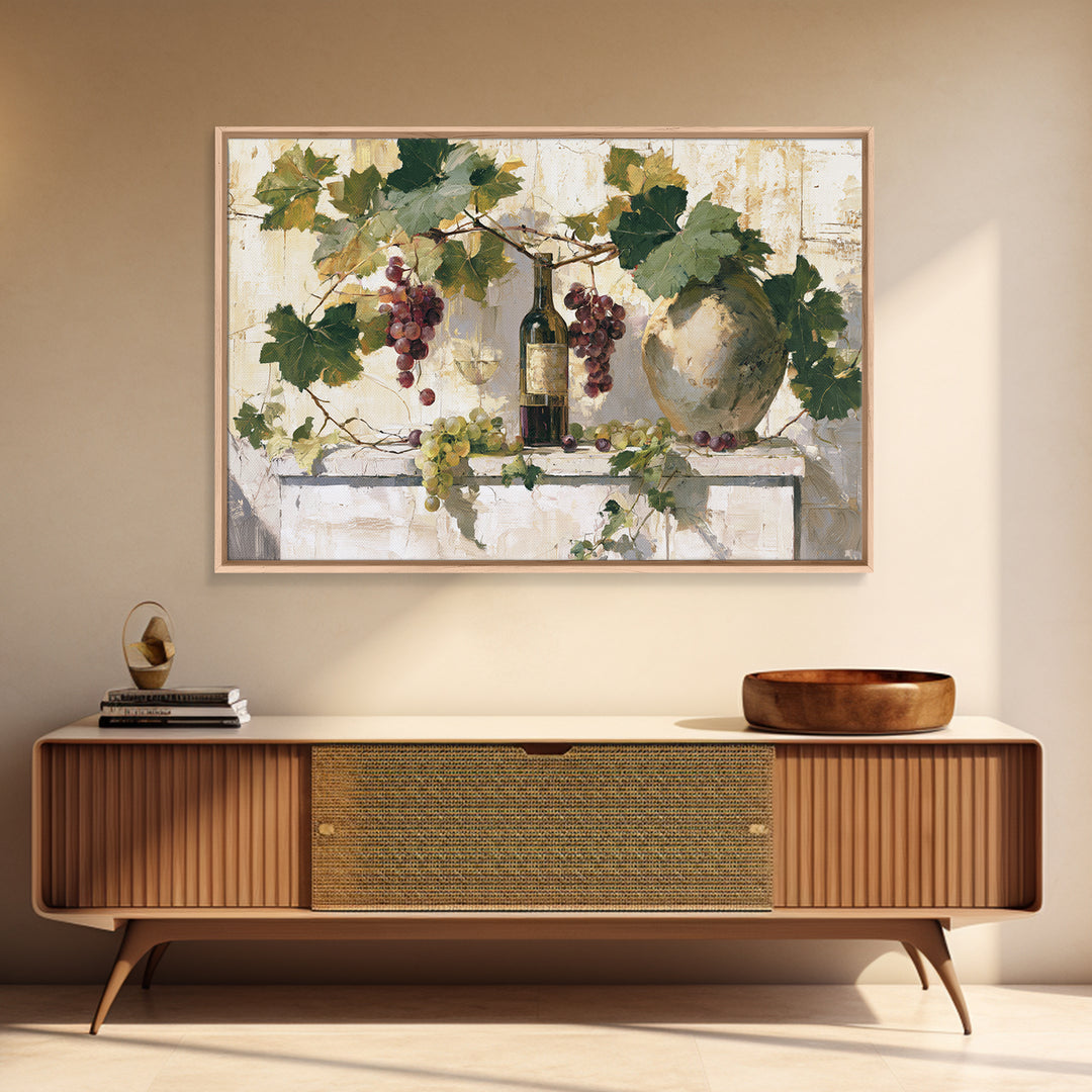 Botanical Grapevine with Leaves and Fruit Canvas Print, Dining Room Art, Abstract Wall Art, Dining Room Decor, Oil Painting, DRA-3x2-73