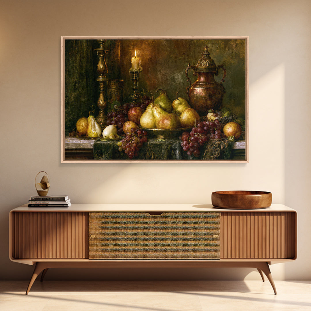 Classical Fruit Still Life Framed Canvas Print, Dining Room Art, Kitchen Wall Decor, Dining Room Decor, Fine Art, Dining, DRA-3x2-77