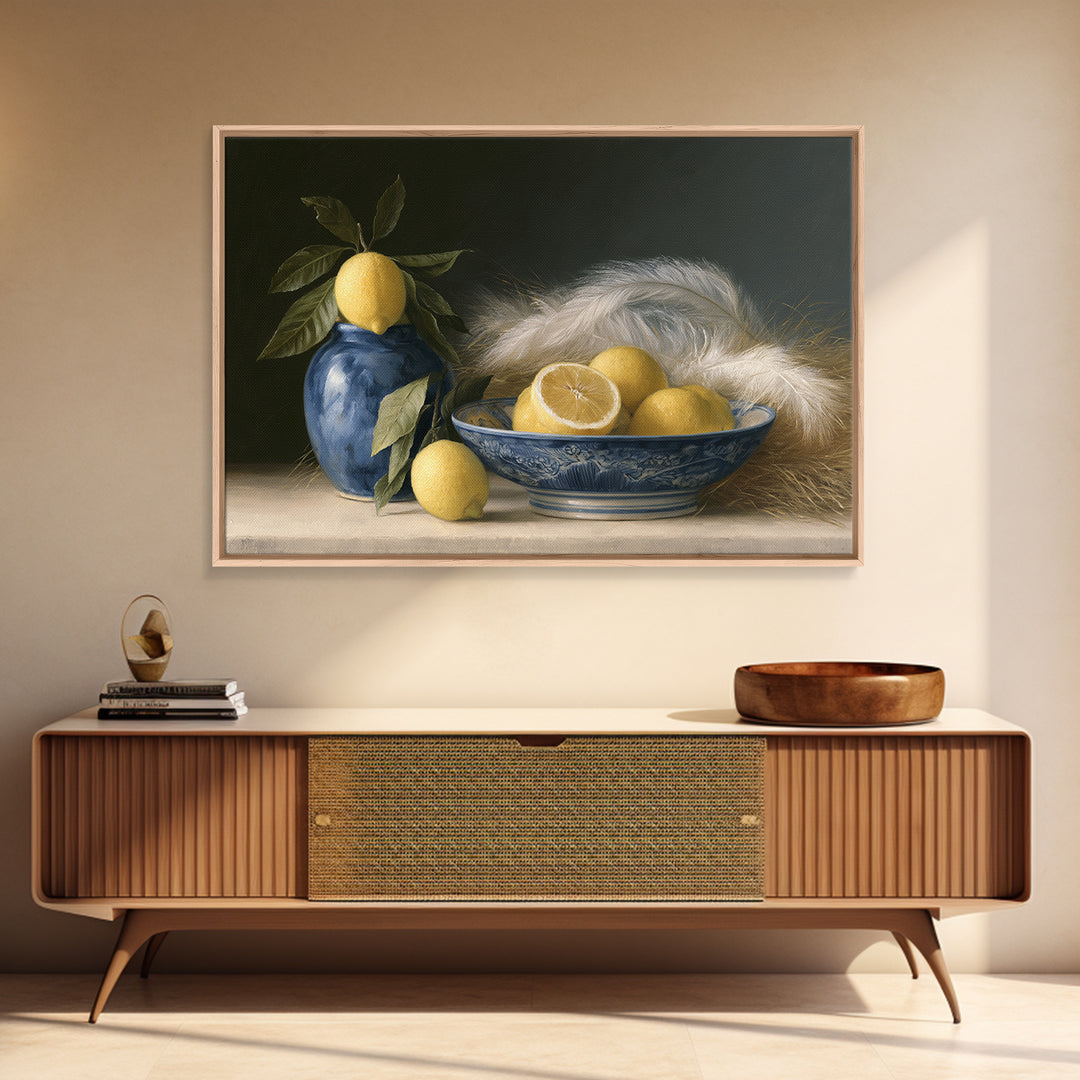 Italian Lemon Branch Framed Canvas Print, Dining Room Art, Modern Wall Art, Dining Room Decor, Watercolor Art, Dining, DRA-3x2-81