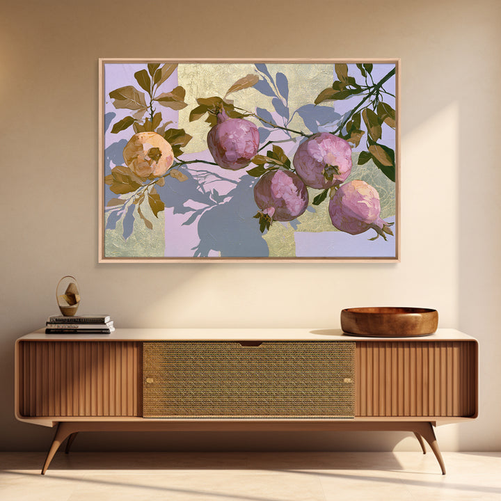 Pomegranate and Gold Leaf Botanical Study Canvas Print, Dining Room Art, Coastal Decor, Dining Room Decor, Fine Art, Dining, DRA-3x2-84