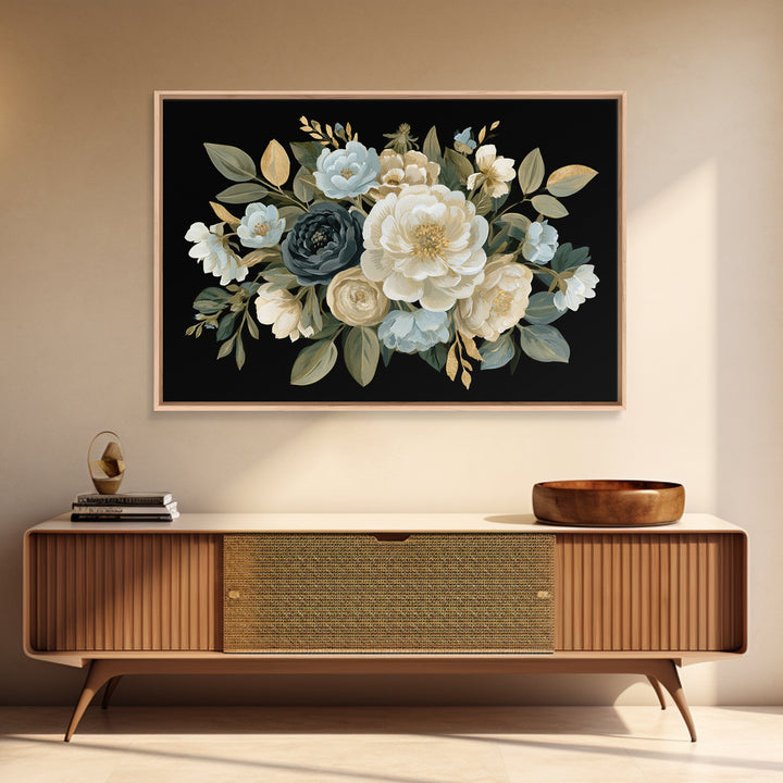 Moody Dark Background Bouquet for Formal Dining Canvas Print, Dining Room Art, Set of 3 Prints, Dining Room Decor, Dining, DRA-3x2-87
