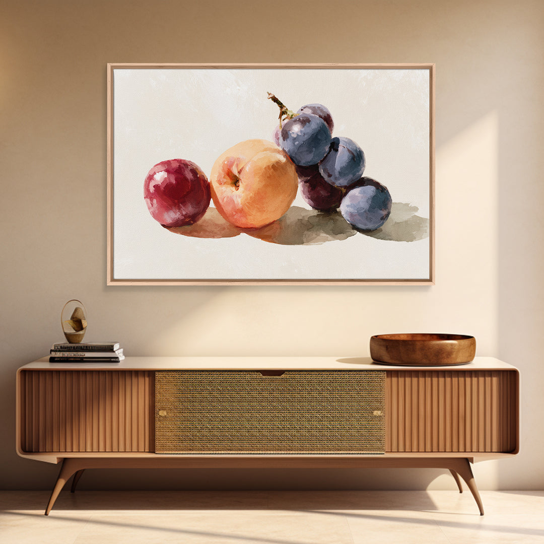 Peach and Plum Still Life Framed Canvas Print, Dining Room Art, Food Art, Dining Room Decor, Fine Art, Dining, DRA-3x2-96
