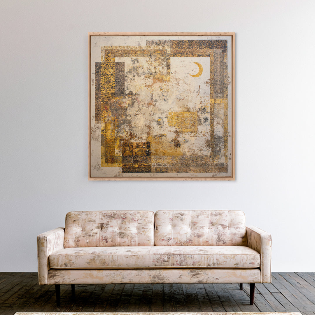 Abstract Shapes Layered Framed Canvas Print, Eclectic Art, Boho Decor, Living Room Decor, Abstract Art, Eclectic, Home Decor, ECL-1x1-100