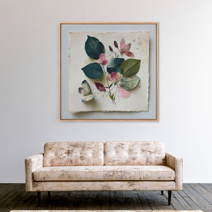 Botanical Collage with Butterflies and Old Paper Canvas Print, Eclectic Art, Wall Art, Living Room Decor, Fine Art, Eclectic, ECL-1x1-13