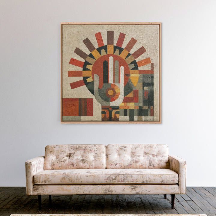 Geometric Sun and Hand Motif Canvas Print, Eclectic Art, Original Art, Living Room Decor, Abstract Art, Eclectic, Gallery Decor, ECL-1x1-15