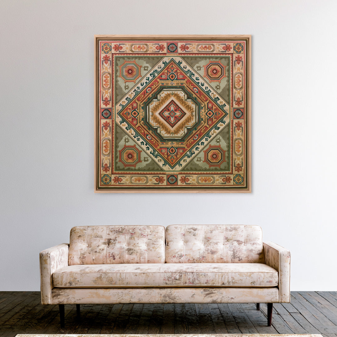 Layered Tapestry Pattern Framed Canvas Print, Eclectic Art, Large Wall Art, Living Room Decor, Watercolor Art, Eclectic, ECL-1x1-16
