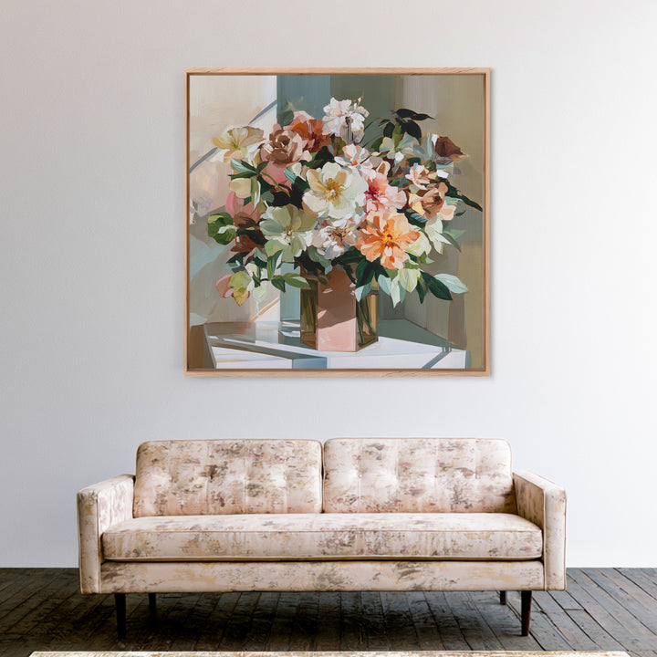Retro Futurist Vase of Flowers Framed Canvas Print, Eclectic Art, Textured Painting, Living Room Decor, Fine Art, Eclectic, ECL-1x1-34
