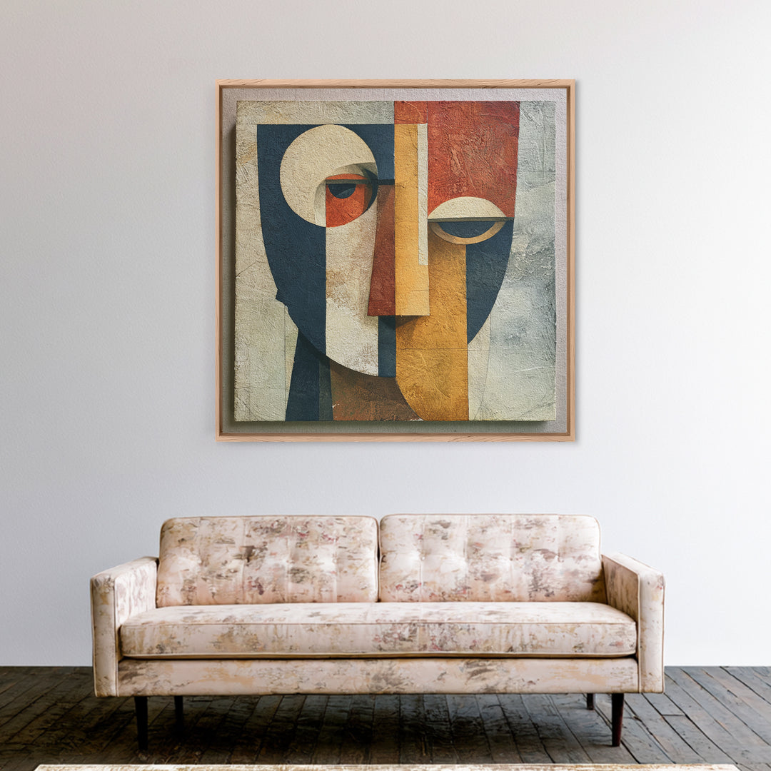 Abstract Mask with Playful Textures Framed Canvas Print, Eclectic Art, Living Room Decor, Abstract Art, Eclectic, ECL-1x1-44