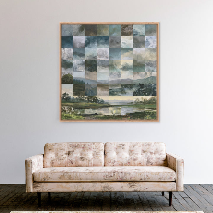 Bohemian Patchwork Landscape Framed Canvas Print, Eclectic Art, Room Decor, Living Room Decor, Oil Painting, Eclectic, ECL-1x1-48