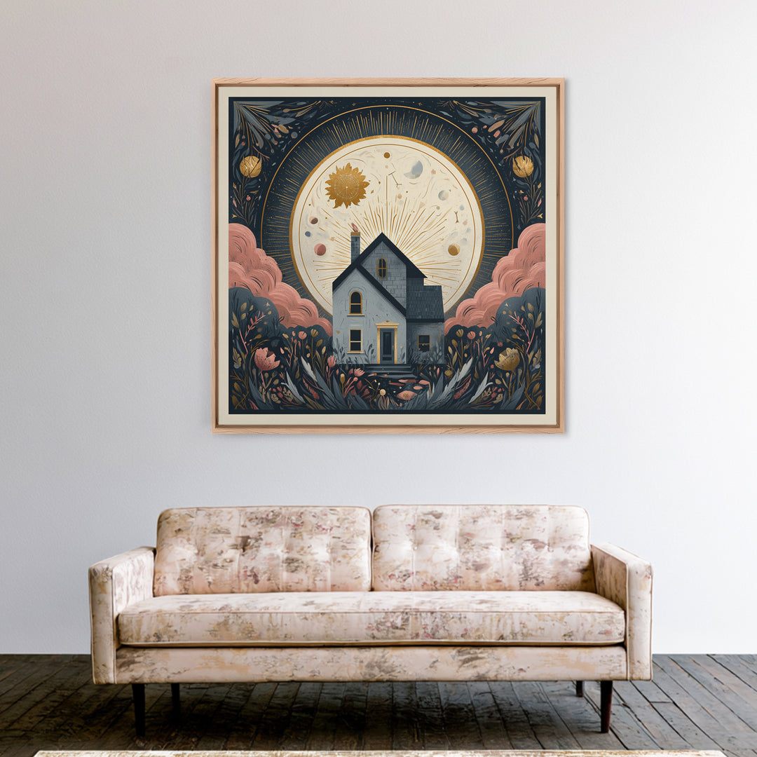 Folk Art House Canvas Print, Eclectic Art, Fine Art Print, Living Room Decor, Watercolor Art, Eclectic, Digital Prints, ECL-1x1-55