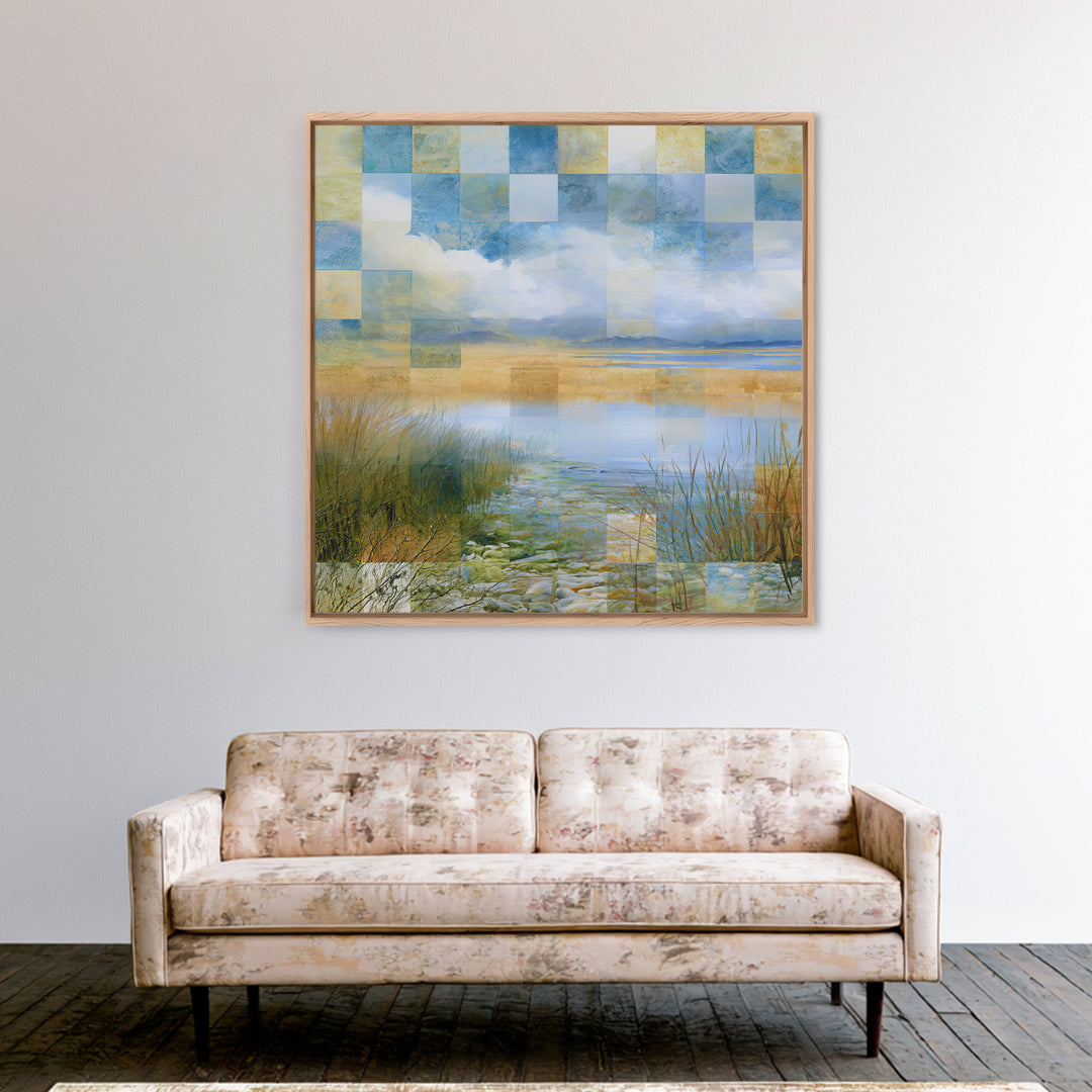 Playful Checkerboard Landscape Framed Canvas Print, Eclectic Art, Printable Wall Art, Living Room Decor, Fine Art, Eclectic, ECL-1x1-57