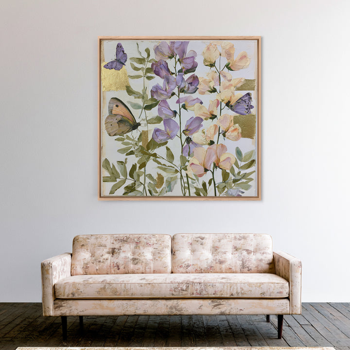 Botanical Collage with Butterflies and Old Paper Canvas Print, Eclectic Art, Digital Prints, Living Room Decor, Eclectic, ECL-1x1-61